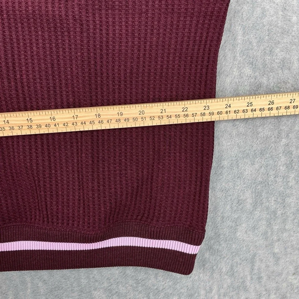 Nike Vest Women Large Burgundy‎ Sleeveless Waffle Knit Sweater M7482 Logo Preppy